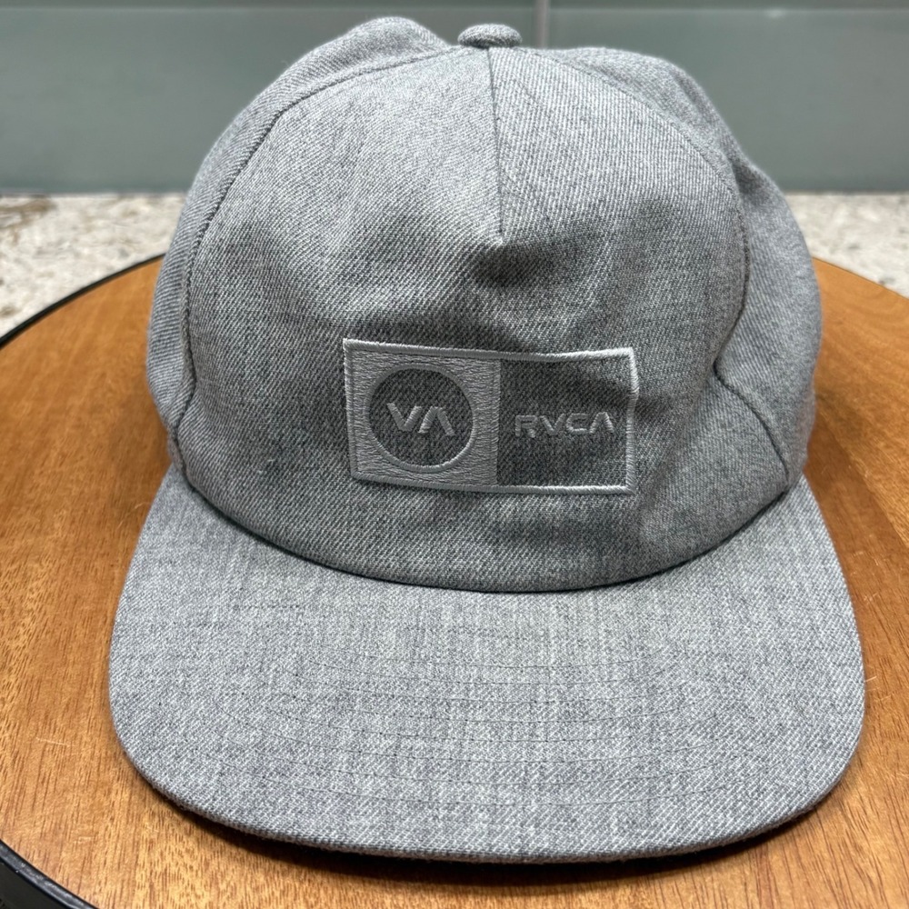 RVCA Mens Gray Mid Fit Adjustable Snapback Hat Cap Casual Streetwear